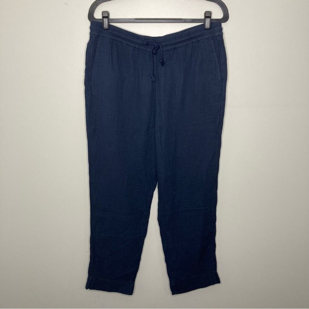 NWT J. JILL Navy Blue Pants Cotton Muslin Pull On Elastic Waist Medium